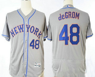 Men's New York Mets #48 Jacob deGrom Gray Road Stitched MLB Majestic Flex Base Jersey