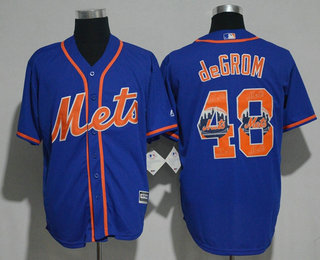 Men's New York Mets #48 Jacob deGrom Royal Blue Team Logo Ornamented Stitched MLB Majestic Cool Base Jersey