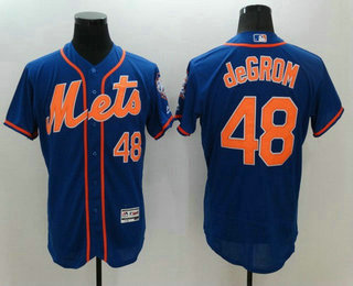 Men's New York Mets #48 Jacob deGrom White Blue With Orange 2016 Flexbase Majestic Baseball Jersey