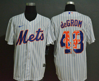 Men's New York Mets #48 Jacob deGrom White Team Logo Stitched MLB Cool Base Nike Jersey