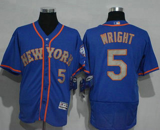 Men's New York Mets #5 David Wright Blue With Gray 2016 Flexbase Majestic Baseball Jersey