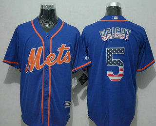 Men's New York Mets #5 David Wright USA Flag Fashion Blue New Cool Base Jersey