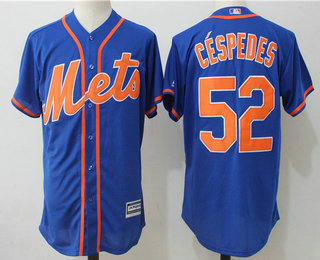 Men's New York Mets #52 Yoenis Cespedes Royal Blue with Orange Stitched MLB Majestic Cool Base Jersey