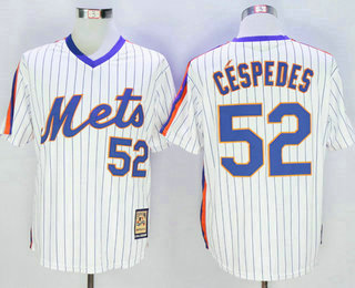 Men's New York Mets #52 Yoenis Cespedes White Blue Strip Cool Base Cooperstown Collection Jersey