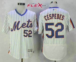 Men's New York Mets #52 Yoenis Cespedes White Pullover Stitched MLB Majestic Flex Base Jersey