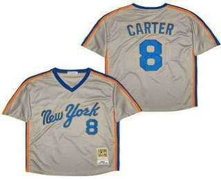 Men's New York Mets #8 Gary Carter Gray 1987 Throwback Jersey