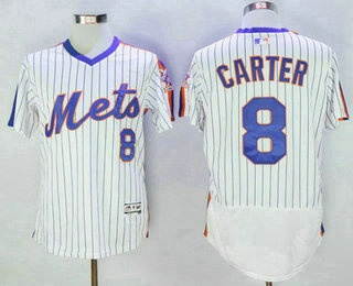 Men's New York Mets #8 Gary Carter Retired White Pullover 2016 Flexbase Majestic Baseball Jersey 25th Patch