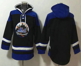 Men's New York Mets Blank Black Ageless Must Have Lace Up Pullover Hoodie