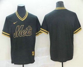 Men's New York Mets Blank Black Gold Nike Cooperstown Legend V Neck Jersey