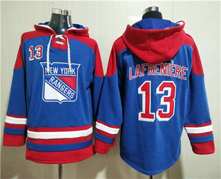 Men's New York Rangers #13 Alexis Lafreniere Blue Ageless Must Have Lace Up Pullover Hoodie