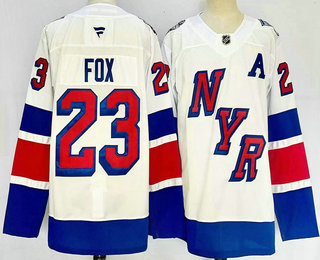 Men's New York Rangers #23 Adam Fox White 2024 Stadium Series Stitched Jersey