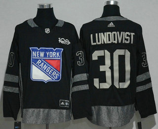 Men's New York Rangers #30 Henrik Lundqvist Black 100th Anniversary Adidas Stitched NHL 2017 Hockey Jersey