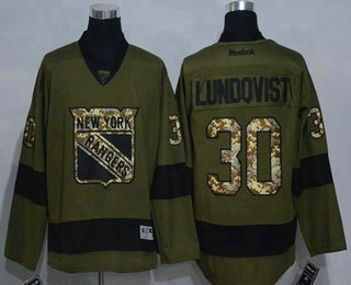 Men's New York Rangers #30 Henrik Lundqvist Green Salute to Service Adidas Stitched NHL Reebok Hockey Jersey