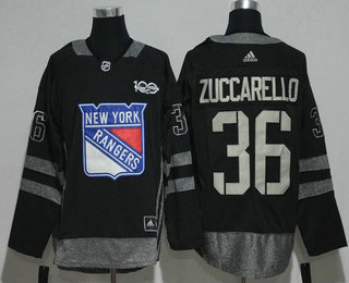 Men's New York Rangers #36 Mats Zuccarello Black 100th Anniversary Adidas Stitched NHL 2017 Hockey Jersey