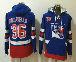 Men's New York Rangers #36 Mats Zuccarello Royal Pocket Adidas Stitched NHL Old Time Hockey Pullover Hoodie