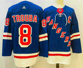 Men's New York Rangers #8 Jacob Trouba Blue With C Patch Adidas Hockey Stitched NHL Jersey