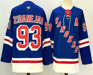 Men's New York Rangers #93 Mika Zibanejad Royal 2024 Home With A Patch Stitched Jersey