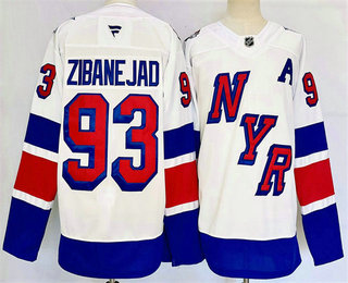 Men's New York Rangers #93 Mika Zibanejad White 2024 Stadium Series Stitched Jersey