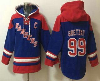 Men's New York Rangers #99 Wayne Gretzky Blue 2023 Ageless Must Have Lace Up Pullover Hoodie