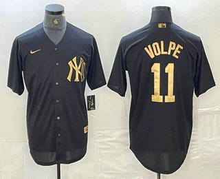 Men's New York Yankees #11 Anthony Volpe  Black Gold Cool Base Stitched Jersey