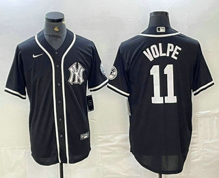 Men's New York Yankees #11 Anthony Volpe  Black White Cool Base Stitched Jersey