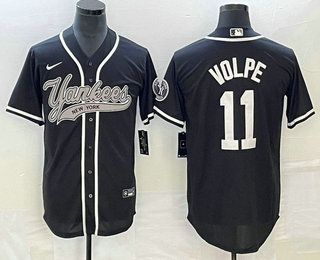 Men's New York Yankees #11 Anthony Volpe Black With Patch Cool Base Stitched Baseball Jersey