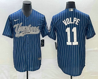 Men's New York Yankees #11 Anthony Volpe Blue Pinstripe Cool Base Stitched Baseball Jersey