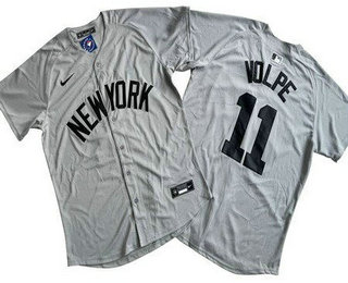 Men's New York Yankees #11 Anthony Volpe Gray Away Player Name Limited Cool Base Jersey
