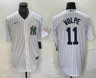 Men's New York Yankees #11 Anthony Volpe Name White With Patch 2024 Cool Base Stitched Jersey