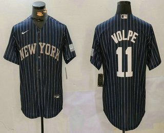 Men's New York Yankees #11 Anthony Volpe Navy Pinstripe Fashion Cool Base Jersey