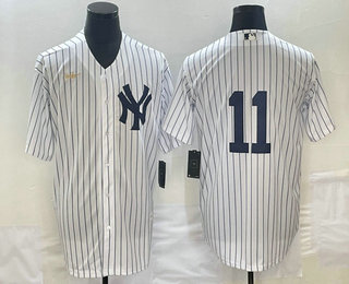 Men's New York Yankees #11 Anthony Volpe No Name White Throwback Stitched Cool Base Nike Jersey