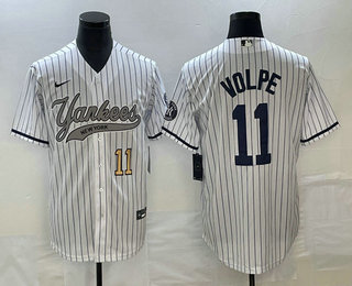 Men's New York Yankees #11 Anthony Volpe Number White With Patch Cool Base Stitched Baseball Jersey