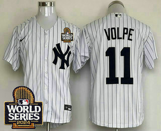 Men's New York Yankees #11 Anthony Volpe White Pinstripe 2024 World Series Stitched Jersey