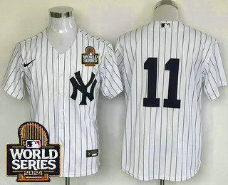 Men's New York Yankees #11 Anthony Volpe White Pinstripe Without Name 2024 World Series Stitched Jersey