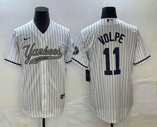 Men's New York Yankees #11 Anthony Volpe White With Patch Cool Base Stitched Baseball Jersey