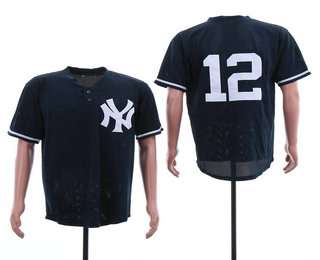 Men's New York Yankees #12 Wade Boggs Navy Blue Mesh Batting Practice 1995 Throwback Jersey By Mitchell & Ness