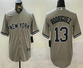 Men's New York Yankees #13 Alex Rodriguez Grey Cool Base Stitched Jersey