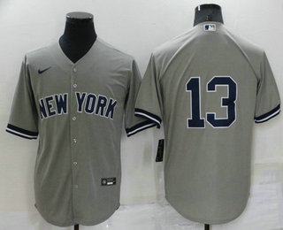 Men's New York Yankees #13 Joey Gallo No Name Grey Stitched MLB Cool Base Nike Jersey