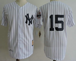 Men's New York Yankees #15 Thurman Munson 1973 Yankee Stadium 50th Anniversary Patch White Home Throwback Cooperstown Collection Stitched MLB Mitchell & Ness Jersey