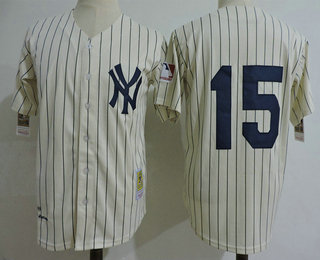 Men's New York Yankees #15 Thurman Munson Cream Pinstripe 1969 Throwback Cooperstown Collection Stitched MLB Mitchell & Ness Jersey