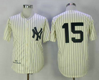 Men's New York Yankees #15 Thurman Munson Cream Throwback Mitchell And Ness 1969 Stitched MLB Jersey