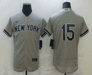 Men's New York Yankees #15 Thurman Munson Grey No Name Stitched MLB Flex Base Nike Jersey