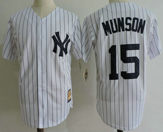 Men's New York Yankees #15 Thurman Munson White Home Throwback Cooperstown Collection Stitched MLB Mitchell & Ness Jersey