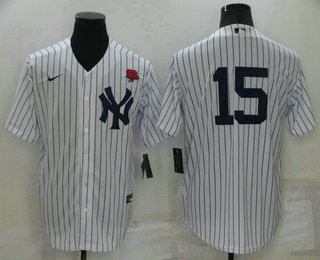 Men's New York Yankees #15 Thurman Munson White No Name Stitched Rose Nike Cool Base Throwback Jersey