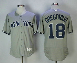 Men's New York Yankees #18 Didi Gregorius Gray Road Stitched MLB Majestic Flex Base Jersey