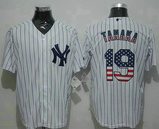 Men's New York Yankees #19 Masahiro Tanaka White Strip USA Flag Fashion Jersey