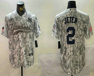 Men's New York Yankees #2 Derek Jeter Arctic Camo 2024 Salute to Service Baseball Jersey