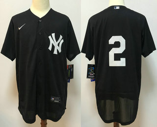 Men's New York Yankees #2 Derek Jeter Black No Name Stitched MLB Flex Base Nike Jersey