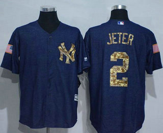 Men's New York Yankees #2 Derek Jeter Blue Salute to Service Cool Base Baseball Jersey