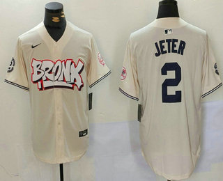 Men's New York Yankees #2 Derek Jeter Cream Limited Stitched Baseball Jersey